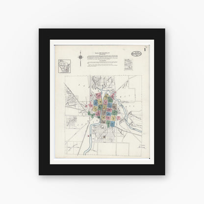 Old map wall art mockup — black gallery frame with white mat — Sanborn Fire Insurance Map from Watertown, Jefferson County, Wisconsin (1915), Sheet #0002