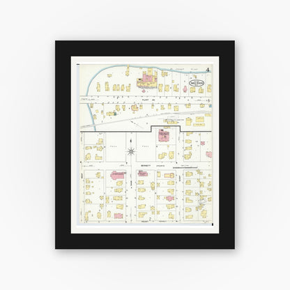 Old map wall art mockup — black gallery frame with white mat — Sanborn Fire Insurance Map from Three Rivers, Saint Joseph County, Michigan (1909), Sheet #0004