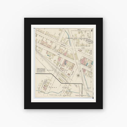 Old map wall art mockup — black gallery frame with white mat — Sanborn Fire Insurance Map from Negaunee, Marquette County, Michigan (1884), Sheet #0002