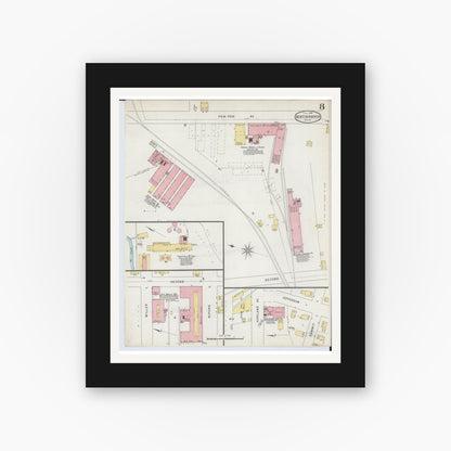 Old map wall art mockup — black gallery frame with white mat — Sanborn Fire Insurance Map from Benton Harbor, Berrien County, Michigan (1895), Sheet #0008