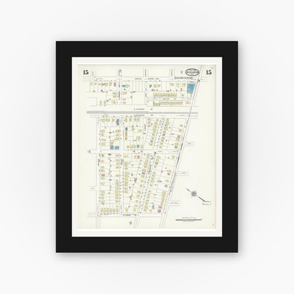 Old map wall art mockup — black gallery frame with white mat — Sanborn Fire Insurance Map from Audubon, Camden County, New Jersey (1924), Sheet #0015