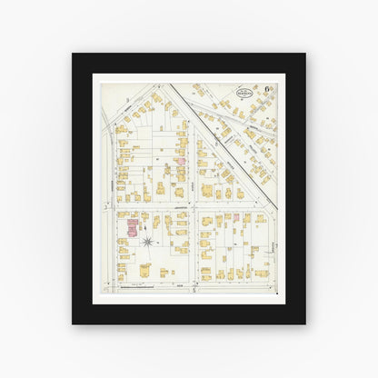 Old map wall art mockup — black gallery frame with white mat — Sanborn Fire Insurance Map from New Bern, Craven County, North Carolina (1904), Sheet #0006