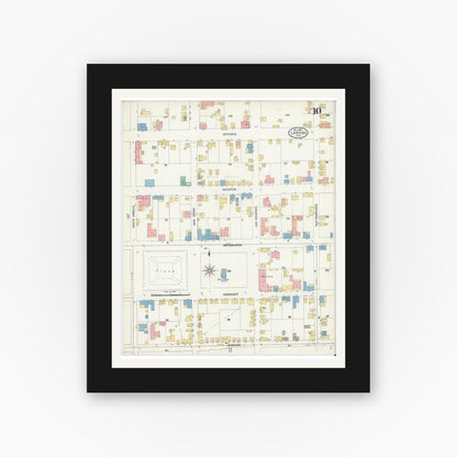 Old map wall art mockup — black gallery frame with white mat — Sanborn Fire Insurance Map from Laredo, Webb County, Texas (1905), Sheet #0010