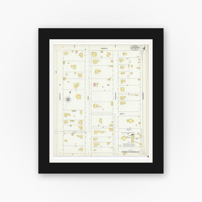 Old map wall art mockup — black gallery frame with white mat — Sanborn Fire Insurance Map from Lockhart, Caldwell County, Texas (1903), Sheet #0004