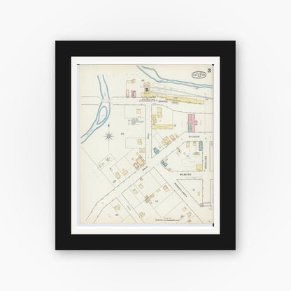 Old map wall art mockup — black gallery frame with white mat — Sanborn Fire Insurance Map from Chilton, Calumet County, Wisconsin (1892), Sheet #0003