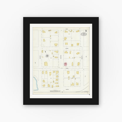 Old map wall art mockup — black gallery frame with white mat — Sanborn Fire Insurance Map from Live Oak, Suwanee County, Florida (1906), Sheet #0005