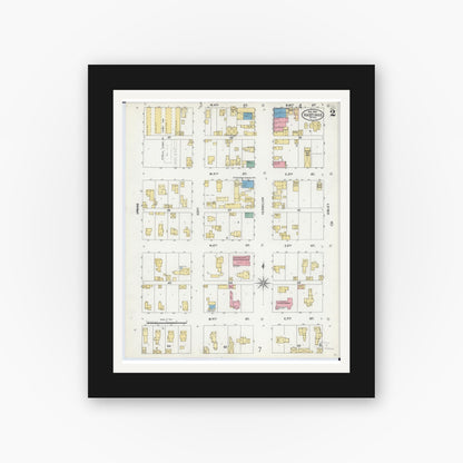 Old map wall art mockup — black gallery frame with white mat — Sanborn Fire Insurance Map from Hastings, Dakota County, Minnesota (1904), Sheet #0002