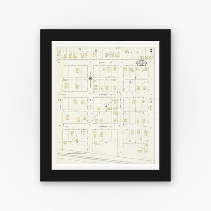 Old map wall art mockup — black gallery frame with white mat — Sanborn Fire Insurance Map from Ladysmith, Rusk County, Wisconsin (1909), Sheet #0005