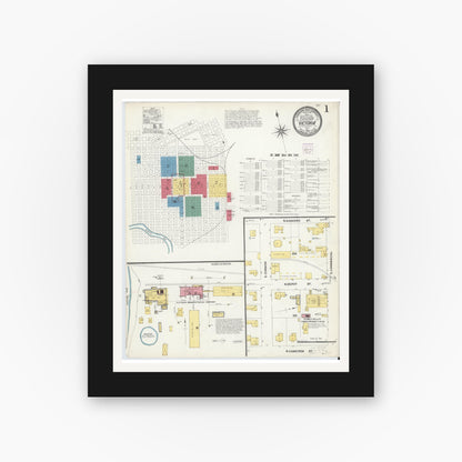 Old map wall art mockup — black gallery frame with white mat — Sanborn Fire Insurance Map from Victoria, Victoria County, Texas (1907) - Complete Map Set