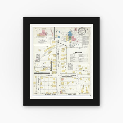 Old map wall art mockup — black gallery frame with white mat — Sanborn Fire Insurance Map from Paoli, Orange County, Indiana (1916) - Complete Map Set