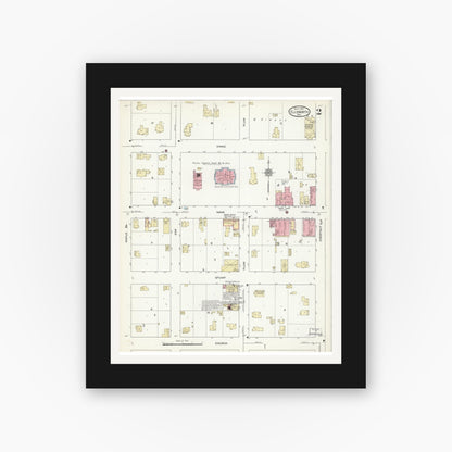 Old map wall art mockup — black gallery frame with white mat — Sanborn Fire Insurance Map from Ellsworth, Pierce County, Wisconsin (1912), Sheet #0002