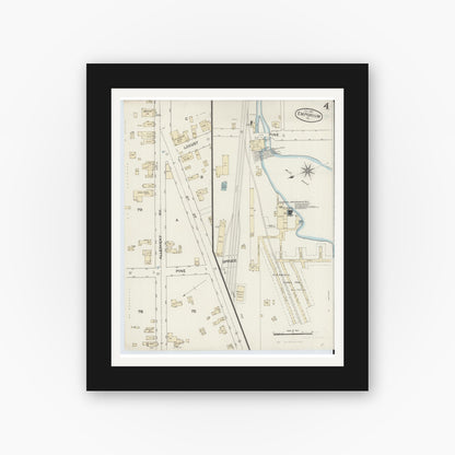 Old map wall art mockup — black gallery frame with white mat — Sanborn Fire Insurance Map from Emporium, Cameron County, Pennsylvania (1887), Sheet #0004