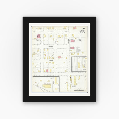 Old map wall art mockup — black gallery frame with white mat — Sanborn Fire Insurance Map from Sullivan, Moultrie County, Illinois (1907), Sheet #0006
