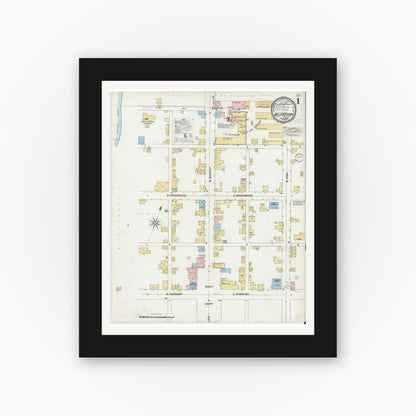 Old map wall art mockup — black gallery frame with white mat — Sanborn Fire Insurance Map from Millerstown, Perry County, Pennsylvania (1899), Sheet #0001