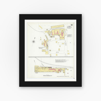 Old map wall art mockup — black gallery frame with white mat — Sanborn Fire Insurance Map from Kane, McKean County, Pennsylvania (1909), Sheet #0018
