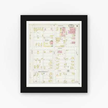 Old map wall art mockup — black gallery frame with white mat — Sanborn Fire Insurance Map from Tipton, Tipton County, Indiana (1896), Sheet #0002