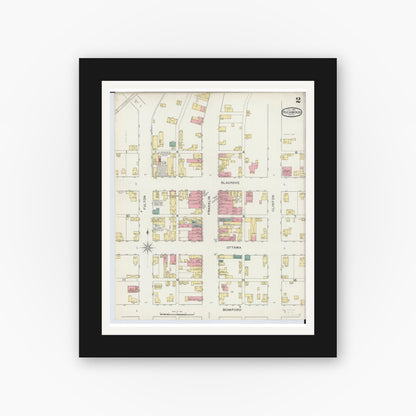 Old map wall art mockup — black gallery frame with white mat — Sanborn Fire Insurance Map from Richwood, Union County, Ohio (1893), Sheet #0002