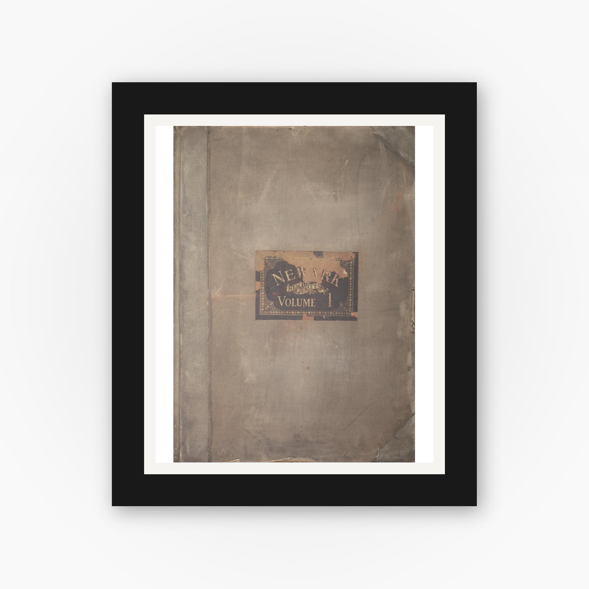 Old map wall art mockup — black gallery frame with white mat — Sanborn Fire Insurance Map from Newark, Essex County, New Jersey (1929), Sheet #0001