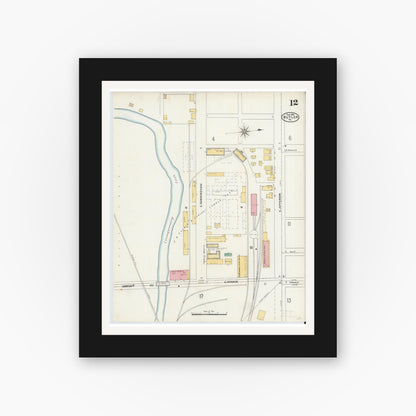 Old map wall art mockup — black gallery frame with white mat — Sanborn Fire Insurance Map from Butler, Butler County, Pennsylvania (1906), Sheet #0012