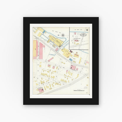 Old map wall art mockup — black gallery frame with white mat — Sanborn Fire Insurance Map from Beaver Falls, Beaver County, Pennsylvania (1907), Sheet #0002