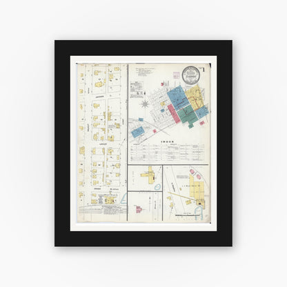 Old map wall art mockup — black gallery frame with white mat — Sanborn Fire Insurance Map from Eldorado, Saline County, Illinois (1907), Sheet #0001