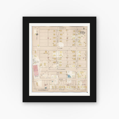 Old map wall art mockup — black gallery frame with white mat — Sanborn Fire Insurance Map from Clinton, Vermillion County, Indiana (1947), Sheet #0006