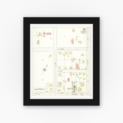 Old map wall art mockup — black gallery frame with white mat — Sanborn Fire Insurance Map from Anaheim, Orange County, California (1907), Sheet #0010