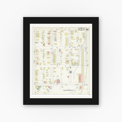 Old map wall art mockup — black gallery frame with white mat — Sanborn Fire Insurance Map from Beaver Falls, Beaver County, Pennsylvania (1907), Sheet #0018