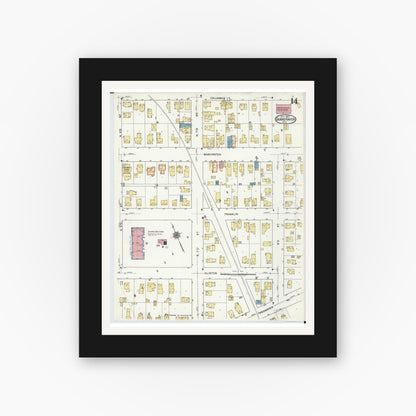 Old map wall art mockup — black gallery frame with white mat — Sanborn Fire Insurance Map from Grand Haven, Ottawa County, Michigan (1920), Sheet #0014
