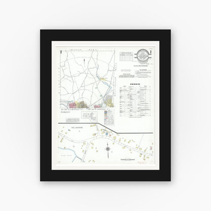 Old map wall art mockup — black gallery frame with white mat — Sanborn Fire Insurance Map from Blackstone, Worcester County, Massachusetts (1940), Sheet #0001