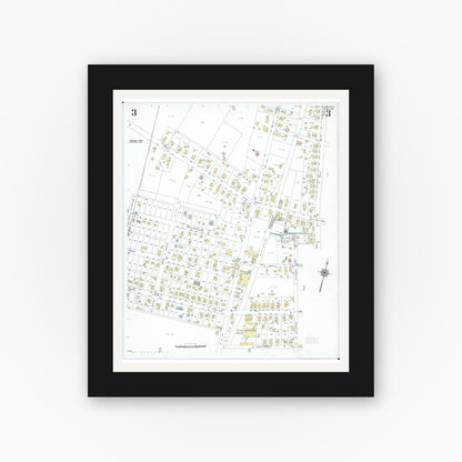 Old map wall art mockup — black gallery frame with white mat — Sanborn Fire Insurance Map from West Milton, Miami County, Ohio (1951), Sheet #0003