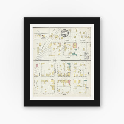 Old map wall art mockup — black gallery frame with white mat — Sanborn Fire Insurance Map from Fennimore, Grant County, Wisconsin (1894), Sheet #0001