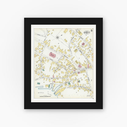 Old map wall art mockup — black gallery frame with white mat — Sanborn Fire Insurance Map from Marblehead, Essex County, Massachusetts (1901), Sheet #0005
