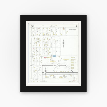 Old map wall art mockup — black gallery frame with white mat — Sanborn Fire Insurance Map from Centreville, Saint Joseph County, Michigan (1939), Sheet #0004