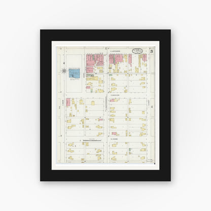 Old map wall art mockup — black gallery frame with white mat — Sanborn Fire Insurance Map from Tipton, Tipton County, Indiana (1896), Sheet #0003