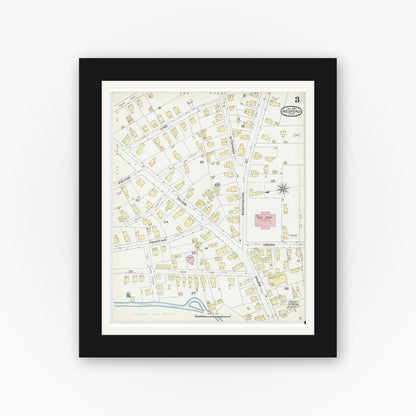 Old map wall art mockup — black gallery frame with white mat — Sanborn Fire Insurance Map from Medford, Middlesex County, Massachusetts (1892), Sheet #0003