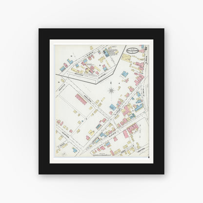 Old map wall art mockup — black gallery frame with white mat — Sanborn Fire Insurance Map from Doylestown, Bucks County, Pennsylvania (1891), Sheet #0002