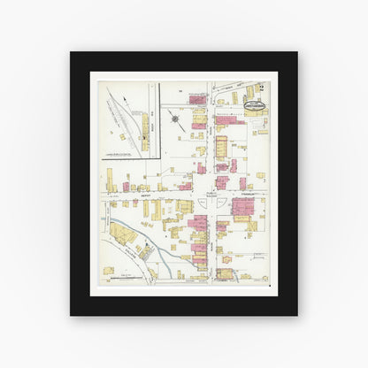 Old map wall art mockup — black gallery frame with white mat — Sanborn Fire Insurance Map from Christiansburg, Montgomery County, Virginia (1921), Sheet #0002