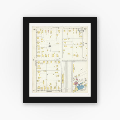 Old map wall art mockup — black gallery frame with white mat — Sanborn Fire Insurance Map from Bath, Steuben County, New York (1915), Sheet #0005