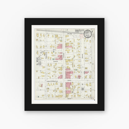 Old map wall art mockup — black gallery frame with white mat — Sanborn Fire Insurance Map from Converse, Miami County, Indiana (1898) - Complete Map Set