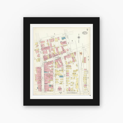 Old map wall art mockup — black gallery frame with white mat — Sanborn Fire Insurance Map from Milton, Northumberland County, Pennsylvania (1913), Sheet #0007