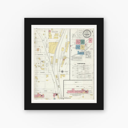 Old map wall art mockup — black gallery frame with white mat — Sanborn Fire Insurance Map from Elkhorn, Walworth County, Wisconsin (1911) - Complete Map Set