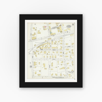Old map wall art mockup — black gallery frame with white mat — Sanborn Fire Insurance Map from Hudson, Middlesex County, Massachusetts (1897), Sheet #0002