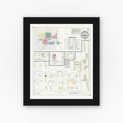 Old map wall art mockup — black gallery frame with white mat — Sanborn Fire Insurance Map from Winnebago, Faribault County, Minnesota (1911) - Complete Map Set