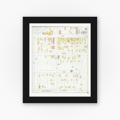 Old map wall art mockup — black gallery frame with white mat — Sanborn Fire Insurance Map from Elk Rapids, Antrim County, Michigan (1900), Sheet #0002