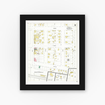 Old map wall art mockup — black gallery frame with white mat — Sanborn Fire Insurance Map from Scranton, Greene County, Iowa (1901), Sheet #0002