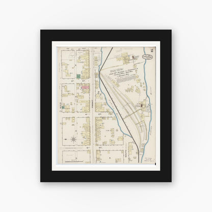 Old map wall art mockup — black gallery frame with white mat — Sanborn Fire Insurance Map from Orange, Orange County, Texas (1885), Sheet #0002