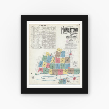 Old map wall art mockup — black gallery frame with white mat — Sanborn Fire Insurance Map from Norristown, Montgomery County, Pennsylvania (1902) - Complete Map Set