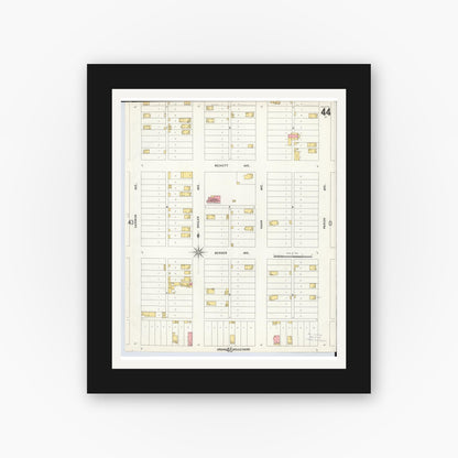 Old map wall art mockup — black gallery frame with white mat — Sanborn Fire Insurance Map from Hamilton, Butler County, Ohio (1899), Sheet #0044