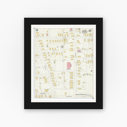 Old map wall art mockup — black gallery frame with white mat — Sanborn Fire Insurance Map from Newark, Licking County, Ohio (1905), Sheet #0037